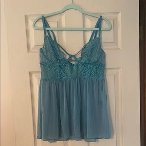 Adore Me Teal Chiffon Camisole w/ Thong, size 1X